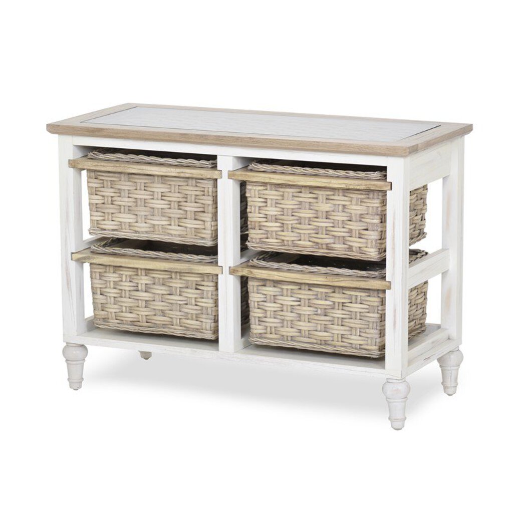NEW Island Breeze 4 Basket Horizontal Storage Cabinet - Weathered Wood & White