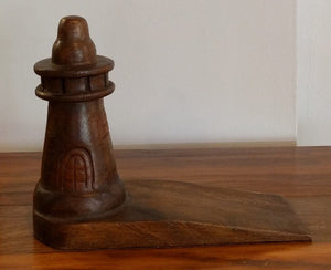 NEW Hand-Carved Acacia Wood Lighthouse Door Stop - Thailand