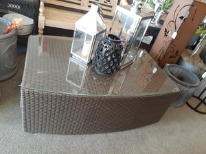 NEW Outdoor Wicker Coffee Table w/ Glass Top