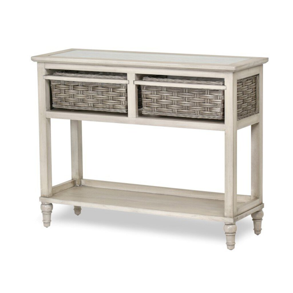 NEW Island Breeze 2 Basket Console Table - Gray & Distressed White *NS