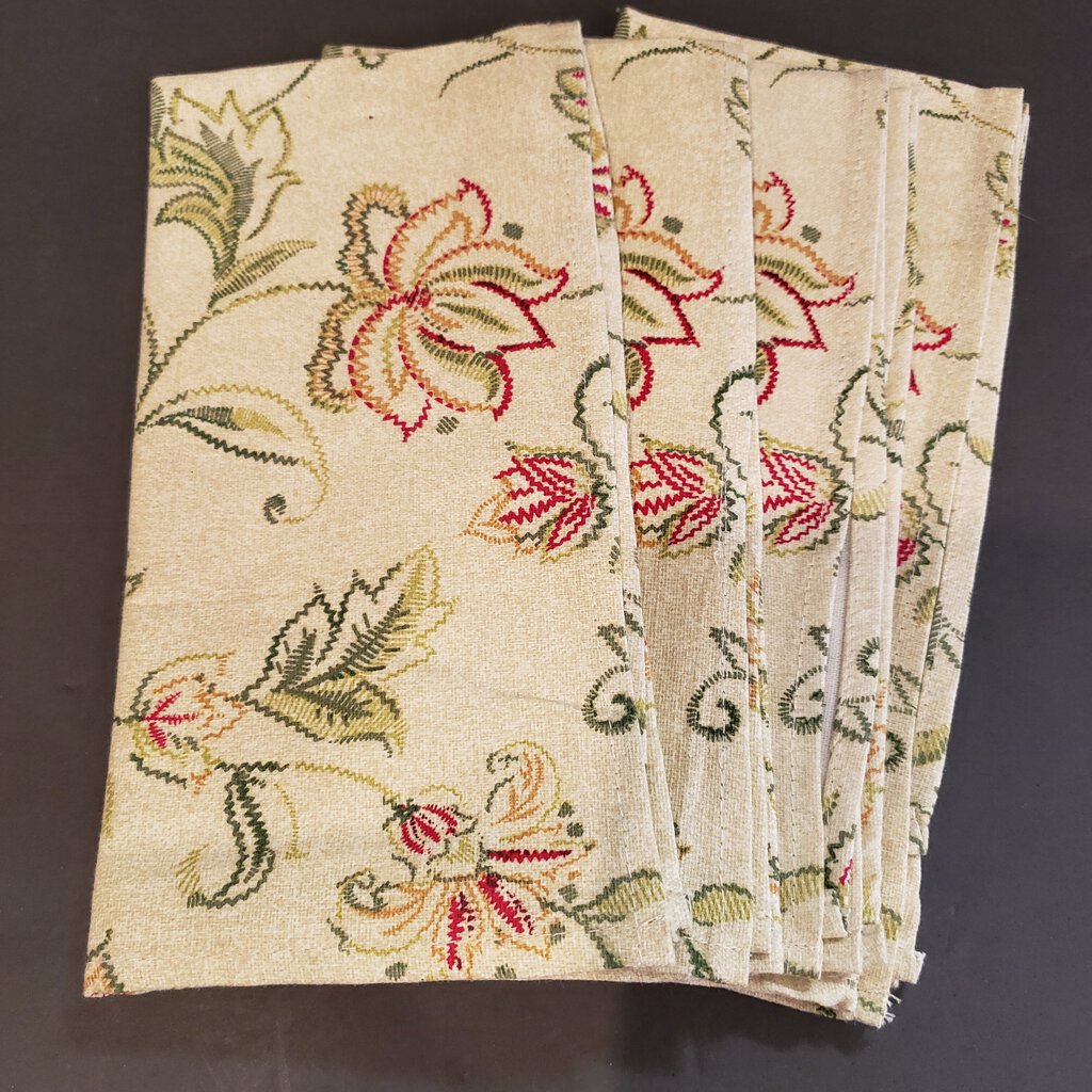 Set of 4 Beige Floral Print Cloth Napkins