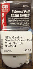 Load image into Gallery viewer, NEW Gardner Bender 3-Speed Pull Chain Switch GSW-34
