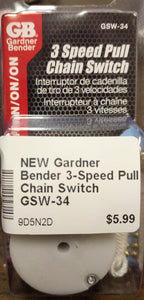 NEW Gardner Bender 3-Speed Pull Chain Switch GSW-34