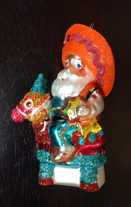NEW Glass Ornament - Santa in Sombrero on Donkey