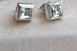 Square Crystal & Silver Earrings