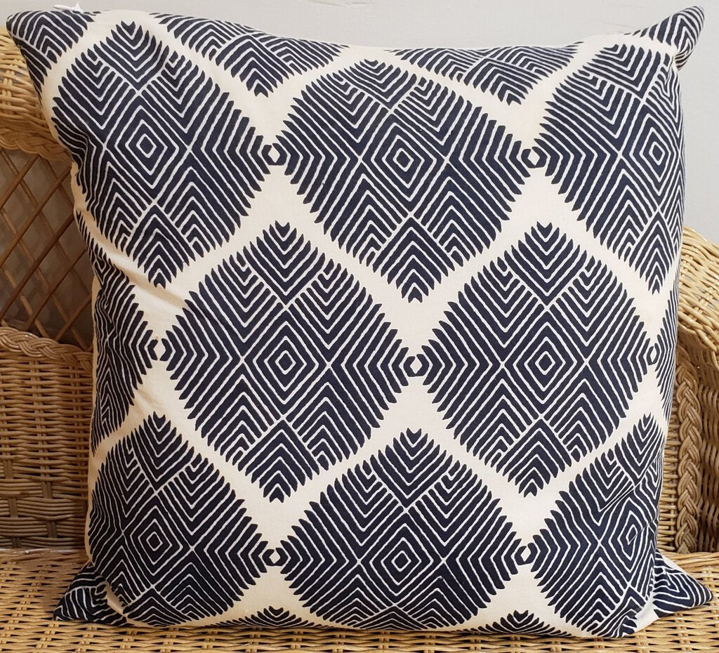 White Feather Pillow with Blue Pattern