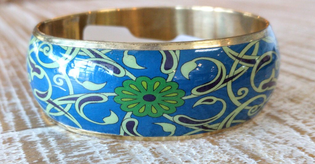 NEW Copper Bangle Bracelet - Blue/Green Enamel