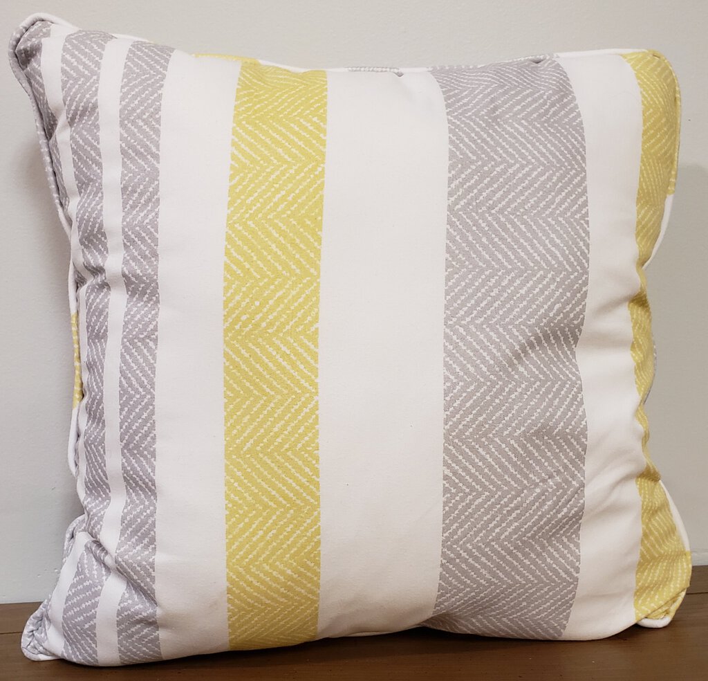 White, Gray, and Yellow Striped Pillow