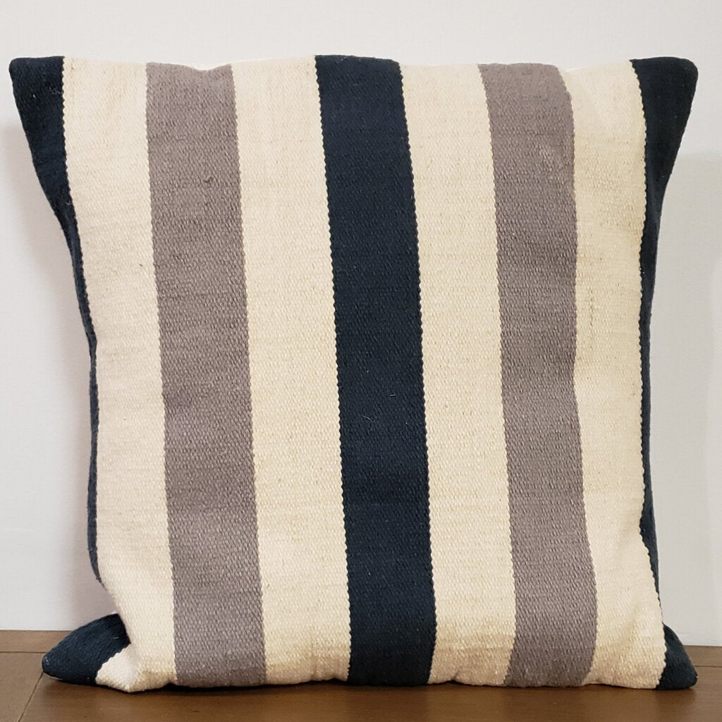 Blue, Gray, and White Striped Pillow
