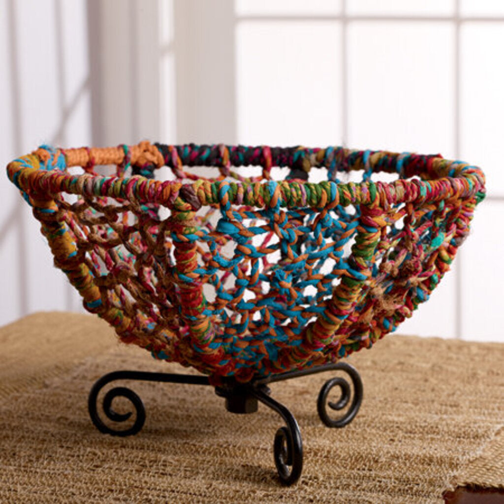 NEW Color Jute Basket on Stand - 13537