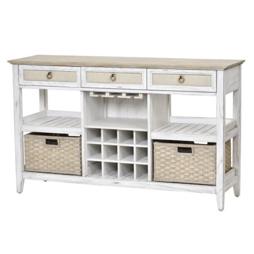 NEW Captiva Island Sideboard with Wine Rack - Beach Sand & Weathered White