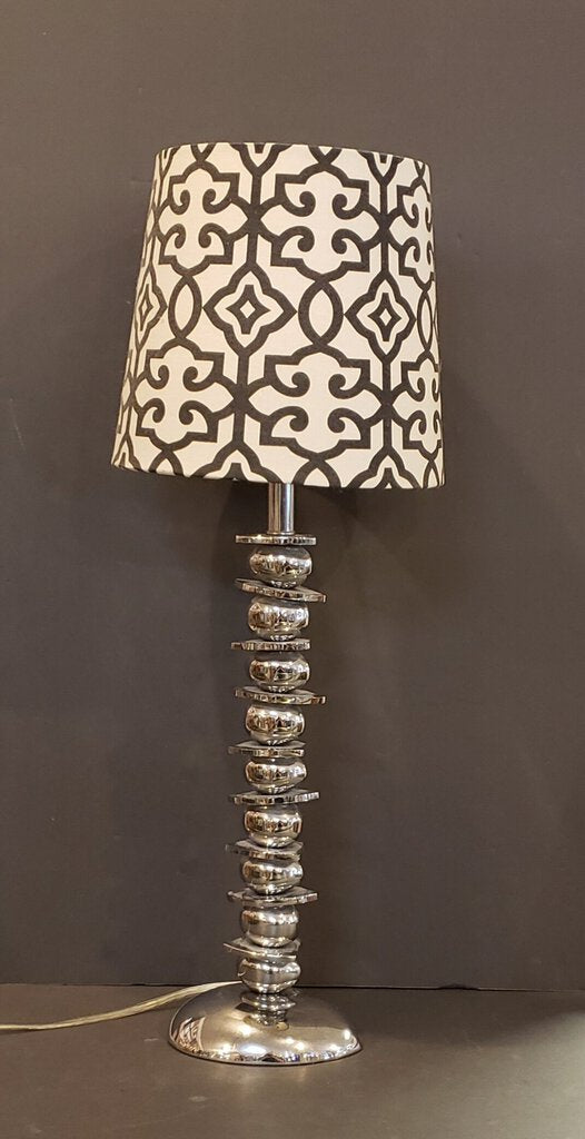 Chrome Table Lamp with Black and White Shade