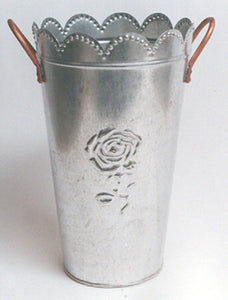 NEW Galvanized Rose Scalloped Flower Bucket - 7669