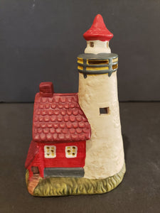 Small Red and White Lighthouse Tea Light Holder