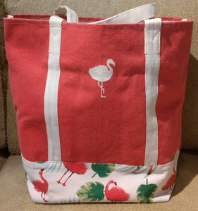NEW Canvas Flamingo Tote Bag 12923 - Coral