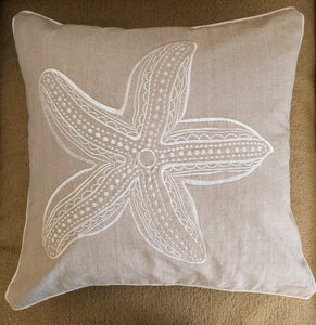 NEW Cotton Embroidered Canvas Pillow - Starfish