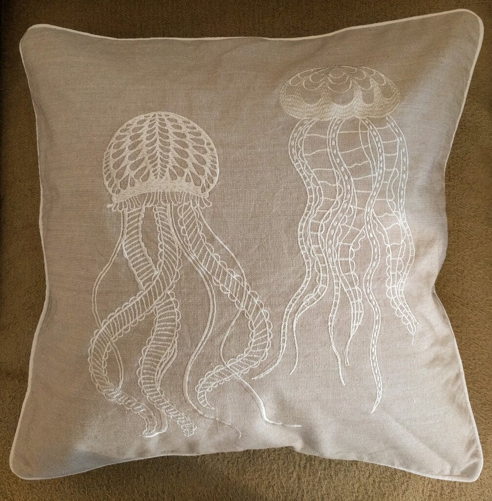 NEW Cotton Embroidered Canvas Pillow - Jellyfish