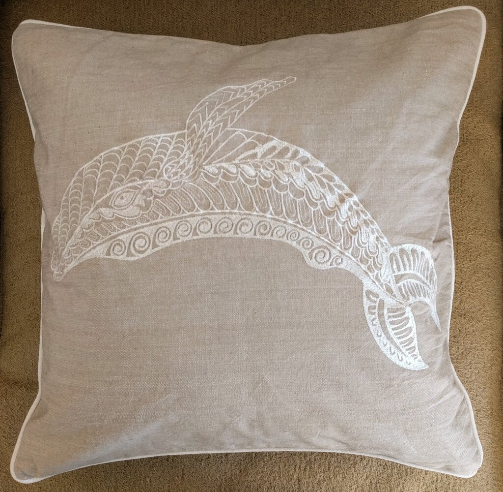 NEW Cotton Embroidered Canvas Pillow - Whale