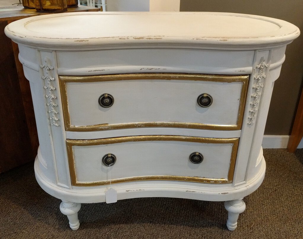 NEW Distressed White 2 Drawer Kidney Shaped Chest - FR809