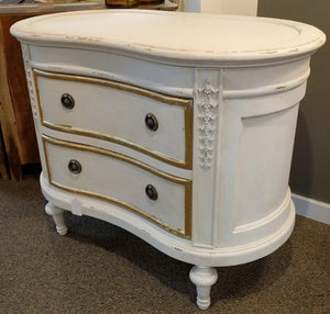 NEW Distressed White 2 Drawer Kidney Shaped Chest - FR809