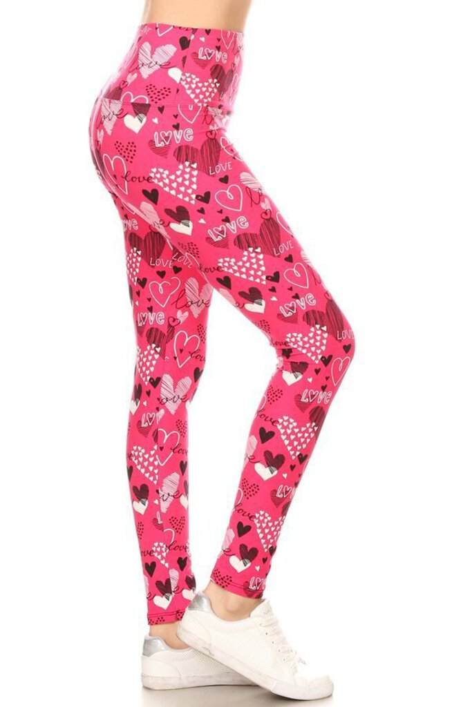 NEW One Size Leggings - Pink with Hearts LY5R-S678W