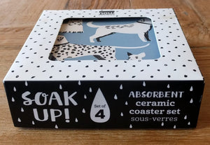NEW 4-Pc SET Absorbent Coasters - Dog Days