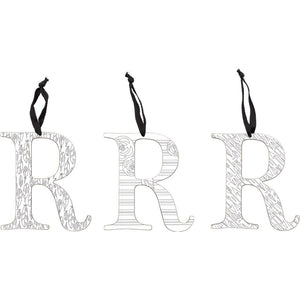 NEW Black & White Initial Ornament - R -34196