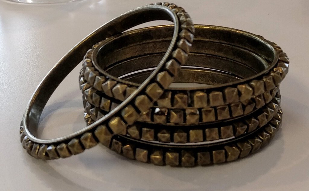 NEW 5-Pc Metal Bead Bangles - Copper Tone