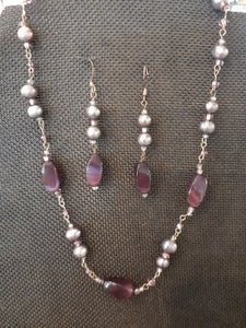 Set: Purple Bead Necklace and Earrings
