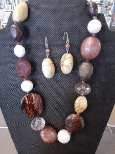 Set: Faux Rock Bead Necklace and Earrings