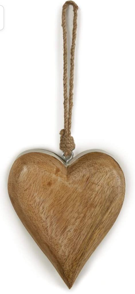NEW Natural Mango Wood Heart Ornament