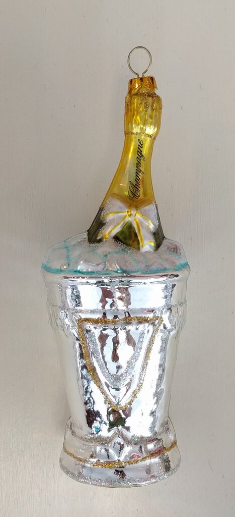 NEW Glass Champagne Bottle in Ice Bucket Ornament