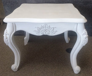 Hand Painted Off White Side Table - 30" Square