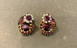 Purple Flower Stone Clip on Earrings