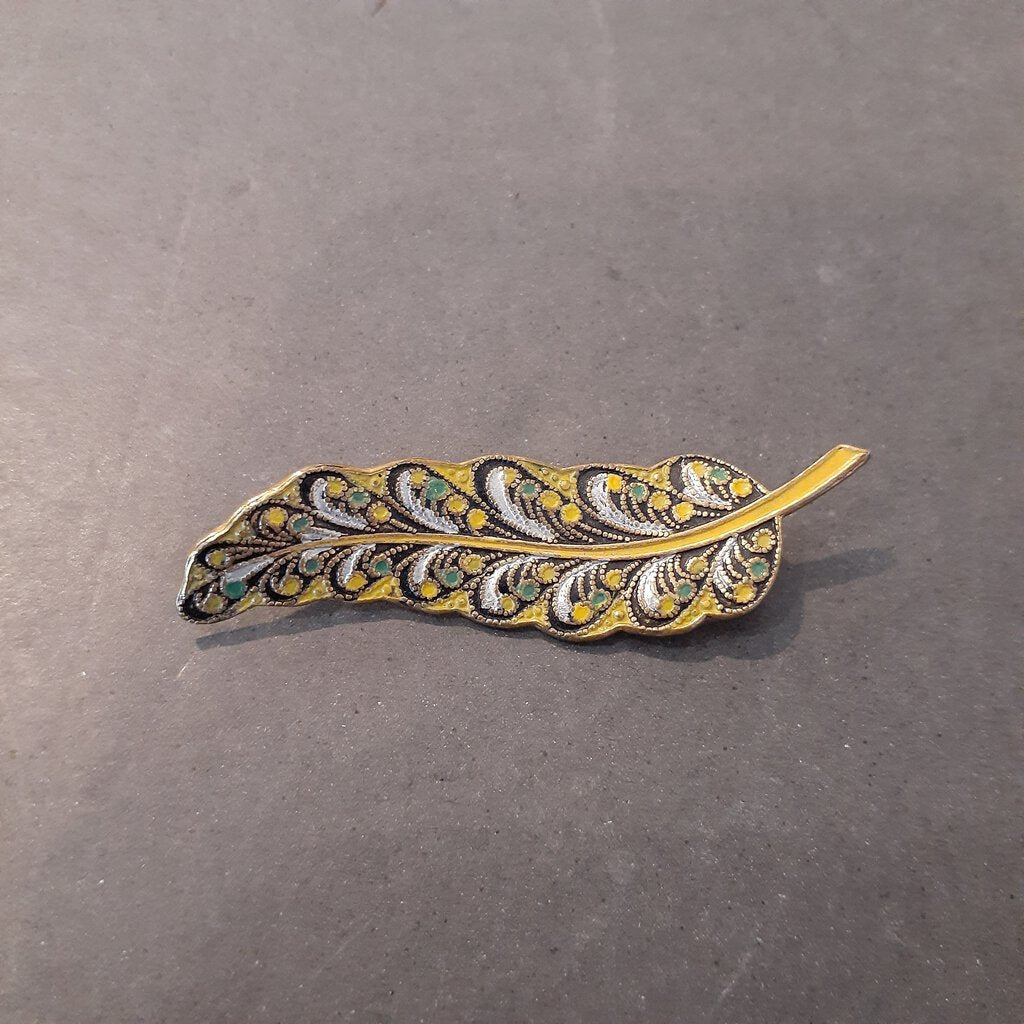 Vintage Damascene Feather Pin