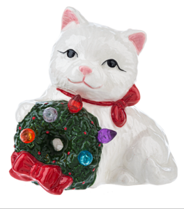 NEW LED Light Up Cat with Wreath Figurine