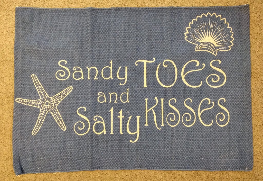 NEW 2' x 3' Blue Rug with White - Sandy Toes and Salty Kisses