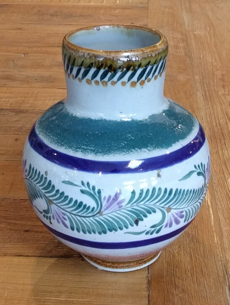 Hand-Crafted Ceramic Vase Mexico Blue/Green