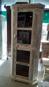 NEW Distressed White Reclaimed Corner Storage Cabinet with Glass Doors - MDA-116a