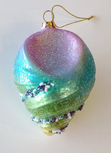 NEW Glass Shell Ornament - Green/Blue/Purple 4"