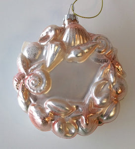 NEW Glass Ornament - Pink Shell Wreath