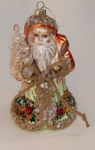 NEW 6" Glass Ornament - Santa Holding Tree