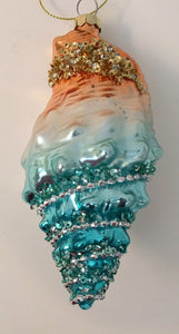 NEW Glass Shell Ornament - Turquoise/Gold 5"