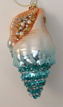 Load image into Gallery viewer, NEW Glass Shell Ornament - Turquoise/Gold 5&quot;
