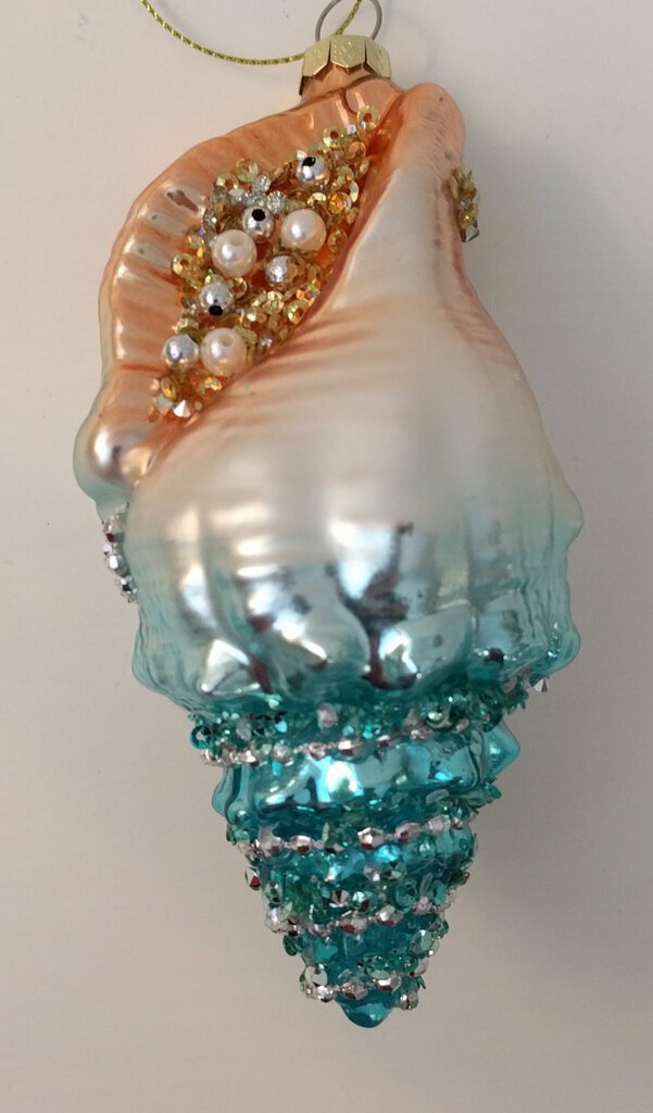 NEW Glass Shell Ornament - Turquoise/Gold 5
