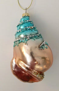 NEW Glass Shell Ornament - Turquoise/Gold 4.5"