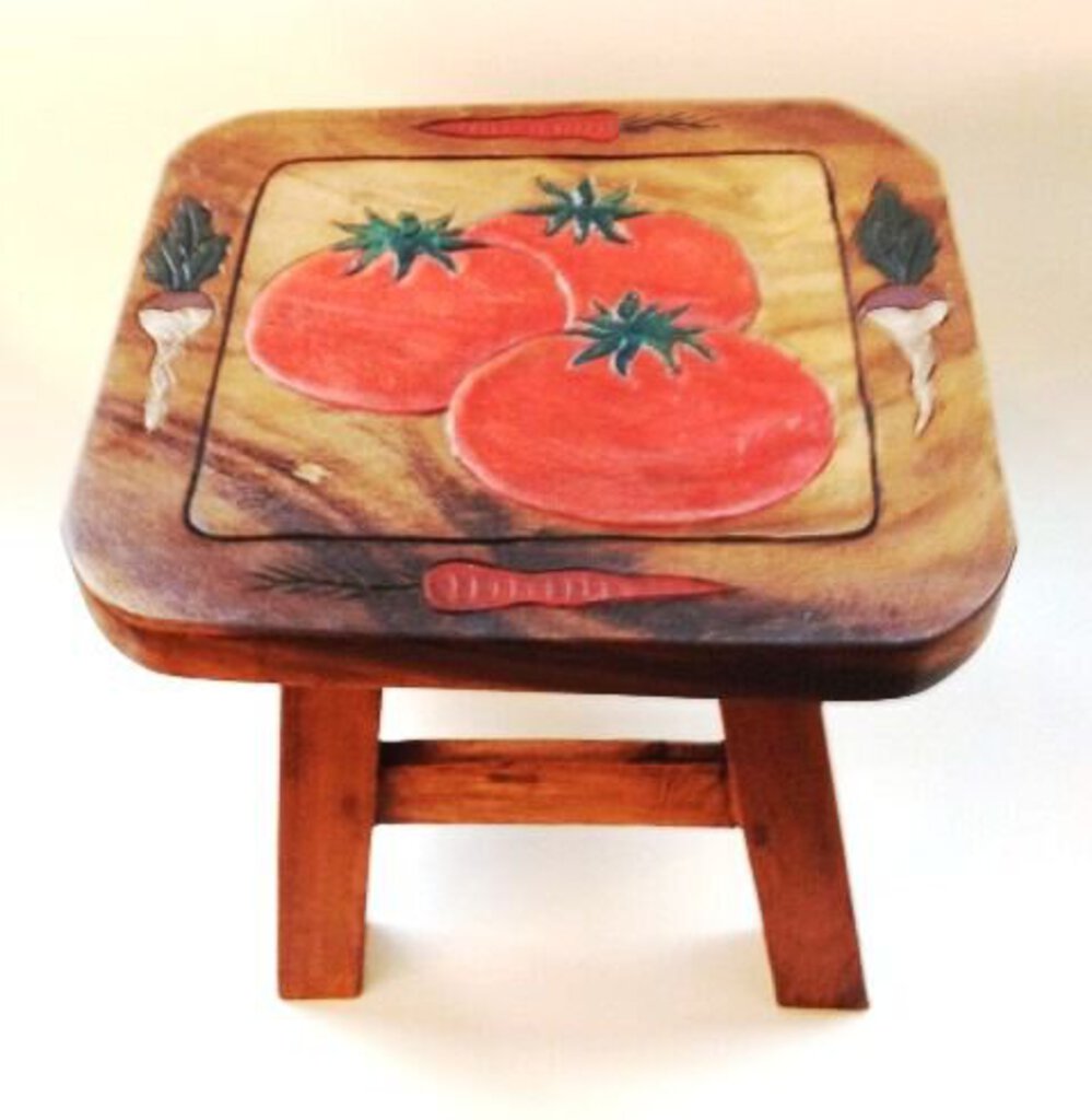 NEW Hand Carved Veggies Stool - STVE-11