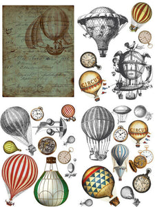 NEW Belles & Whistles Transfer - Hot Air Balloons & Clocks