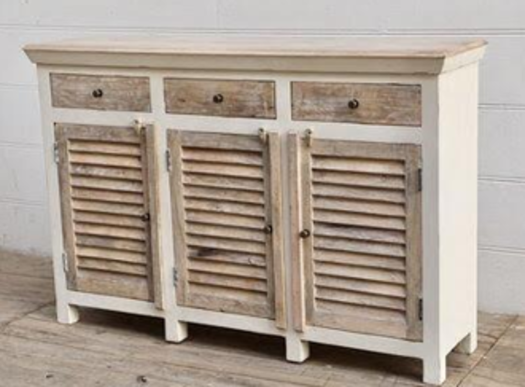 NEW Weathered Wood & White 3 Door Sideboard - sf-04b