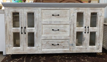 Load image into Gallery viewer, NEW Whitewashed Mango Sideboard with 3 Drawers, 4 Doors and Wheels - f-n5
